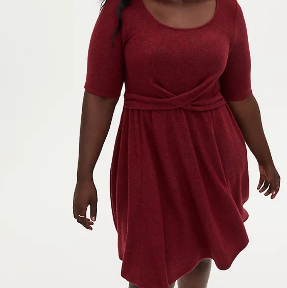 Torrid Super Soft Plush Dark Red Wrap Waist Skater Dress